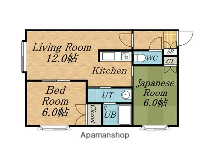 コンチネンタル山の手ⅢC(2LDK/2階)の間取り写真