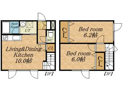ニューフラワーハイツ(2DK/2階)の間取り写真