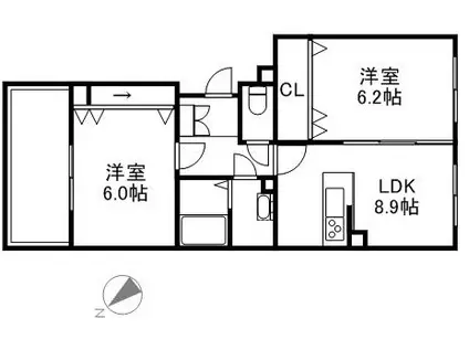 レジェンドコート琴似(2DK/1階)の間取り写真