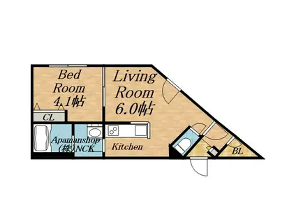 アイビル18(1LDK/4階)の間取り写真