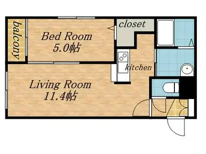 ラカーサフェリーチェ琴似(1LDK/1階)の間取り写真
