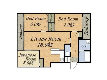 フジエール山の手(3LDK/1階)の間取り写真