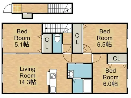 ノース・VILLAノース・ヴィラ(3LDK/2階)の間取り写真