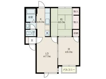 グリーンパークヴィレッジB(2LDK/2階)の間取り写真