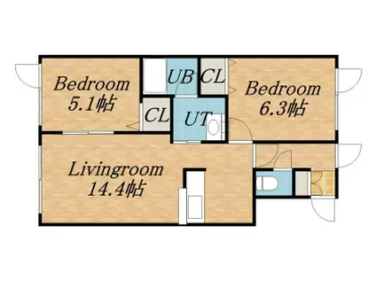 カルテットI(2LDK/2階)の間取り写真