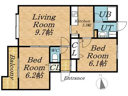 屯田11条ハイム(2LDK/3階)の間取り写真