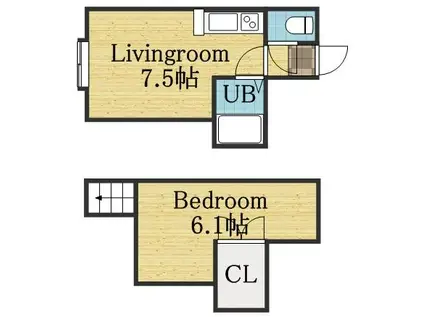 グレースイースト(1DK/2階)の間取り写真
