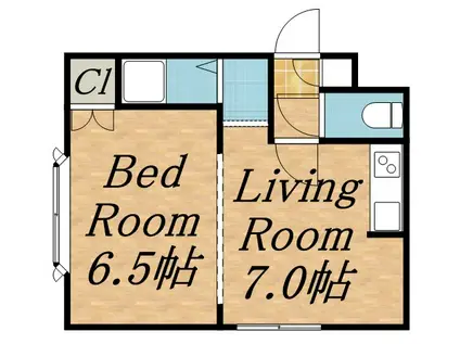 ヴィブレ北20条(1DK/2階)の間取り写真