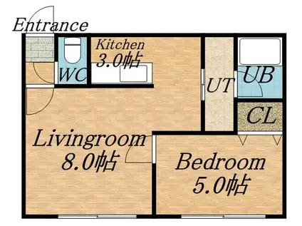 シャレー参番館(1LDK/2階)の間取り写真
