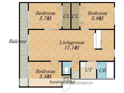 パークハイツH(3LDK/4階)の間取り写真