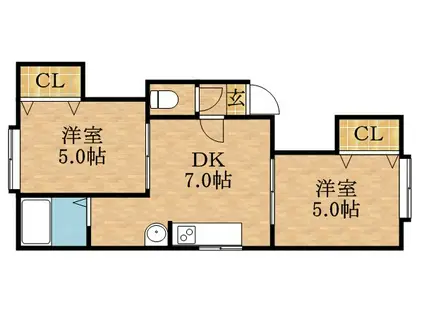 アークコート北丘珠(2DK/1階)の間取り写真