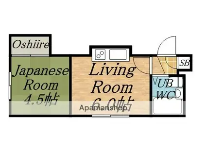 ハイツ24A棟(1DK/2階)の間取り写真