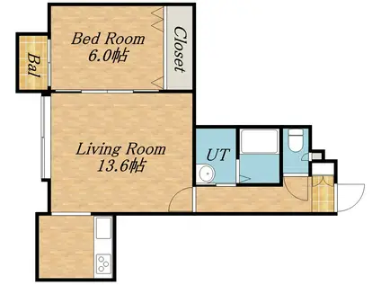 YUMEL(1LDK/2階)の間取り写真