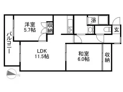 アクア西町(2LDK/4階)の間取り写真