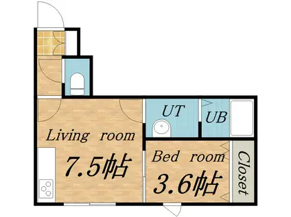 プリマベーラ発寒南(1DK/1階)の間取り写真