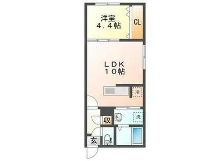 アルファ山の手南(1LDK/1階)の間取り写真