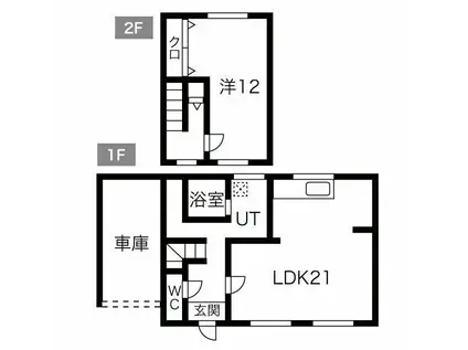 札幌市東西線 発寒南駅 バス乗車時間:9分 西野9条5丁目バス停で下車 徒歩4分 2階建 築55年(2LDK)の間取り写真