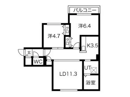GEレジデンス琴似 GAー琴似2ー7MS A棟(2LDK/4階)の間取り写真