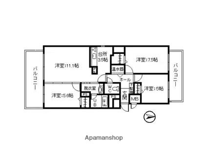 ハピオ壱番館(3LDK/7階)の間取り写真