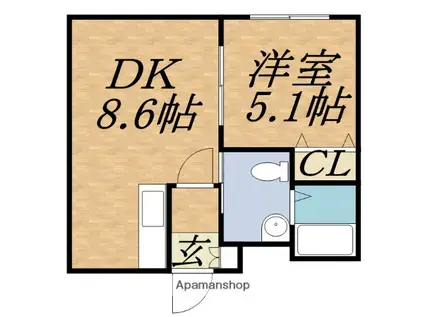 マリーノ南円山(1DK/1階)の間取り写真