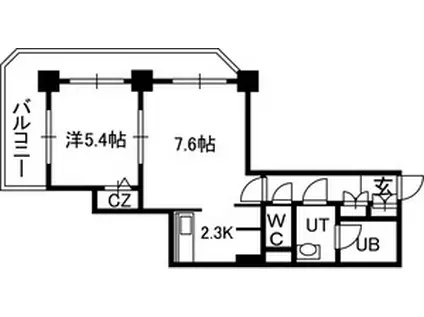 PRIME URBAN札幌 RIVER FRONT(1DK/22階)の間取り写真