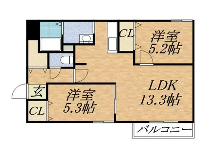 アストレアヒルズ南13条(2LDK/5階)の間取り写真
