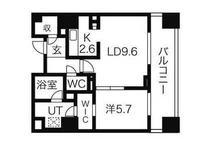 プライムメゾン南2条(1LDK/13階)の間取り写真