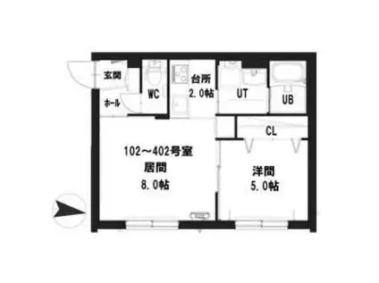 グランメール中島パーク(1LDK/1階)の間取り写真