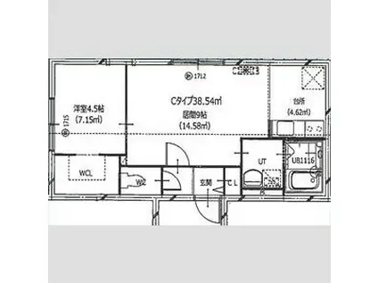 HERO YAMAHANA2(1LDK/3階)の間取り写真