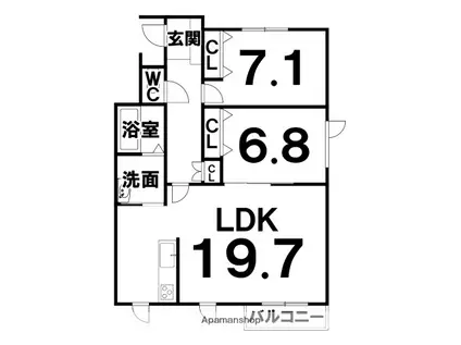 西9条南15丁目(2LDK/1階)の間取り写真