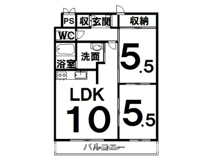 帯広マンション第1(2LDK/4階)の間取り写真