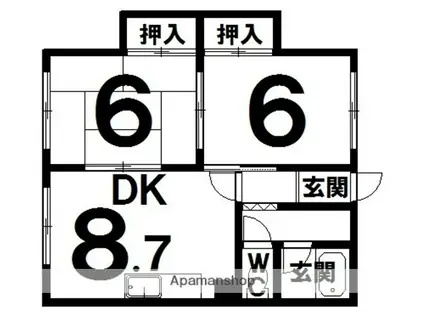 啓西ハイツA(2DK/2階)の間取り写真