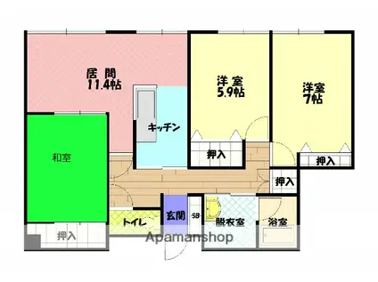 トーアパレス豊岡(3LDK/9階)の間取り写真