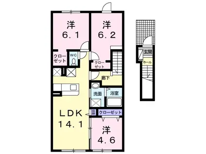 アリ・ビラⅡ(3LDK/2階)の間取り写真