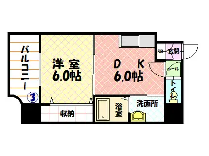 ノルテ1条通(1DK/6階)の間取り写真