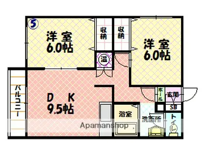 エーコーパティオス(2DK/2階)の間取り写真