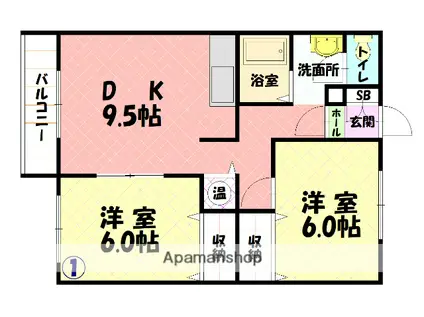 エーコーパティオス(2DK/1階)の間取り写真