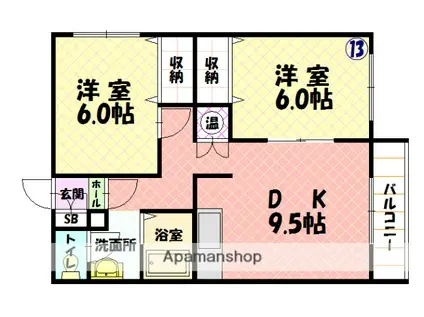 エーコーパティオス(2DK/2階)の間取り写真