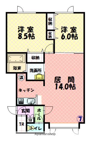 石北本線 南永山駅 徒歩32分 2階建 築21年(2LDK/1階)の間取り写真