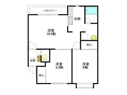 スプリングヒルズB棟(2LDK/2階)の間取り写真