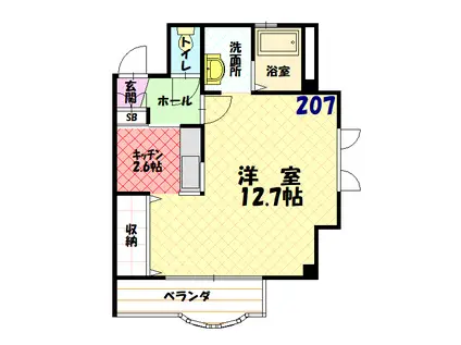 サントアリオデ旭川(1K/2階)の間取り写真