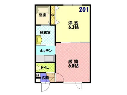 フルハウス(1LDK/2階)の間取り写真