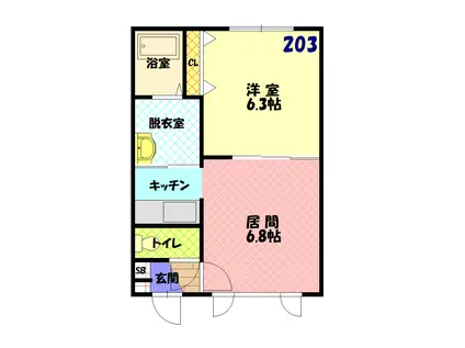 フルハウス(1LDK/2階)の間取り写真