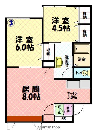 サイレンスコートB(2LDK/2階)の間取り写真