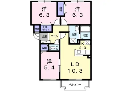 アバンフォンテーヌA(3LDK/2階)の間取り写真