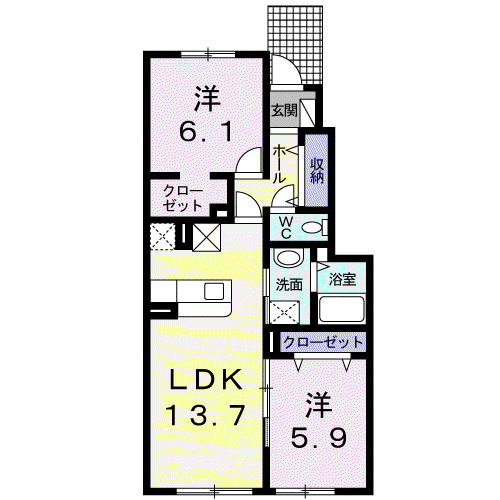 アリ・ビラⅡ(2LDK/1階)の間取り写真
