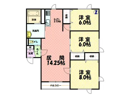 クレセント7・4(3LDK/2階)の間取り写真