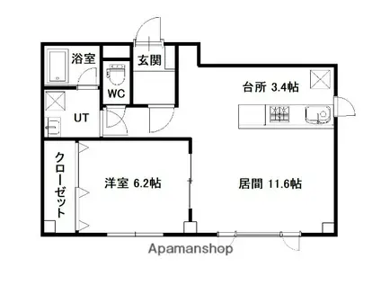 カーサガイア(1LDK/1階)の間取り写真