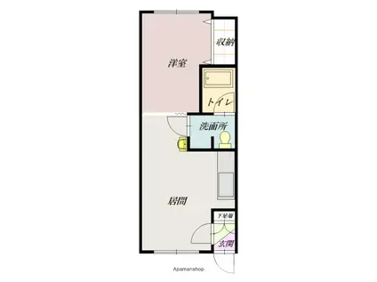 医大前スカイハイツB(1LDK/1階)の間取り写真