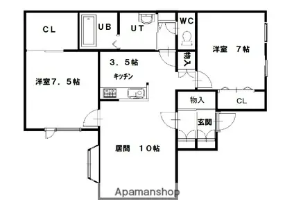 ムーンリット(2LDK/2階)の間取り写真